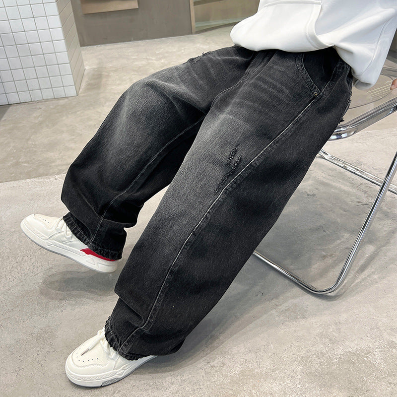 Boys Casual Denim Jeans Loose Straight Leg Long Pants
