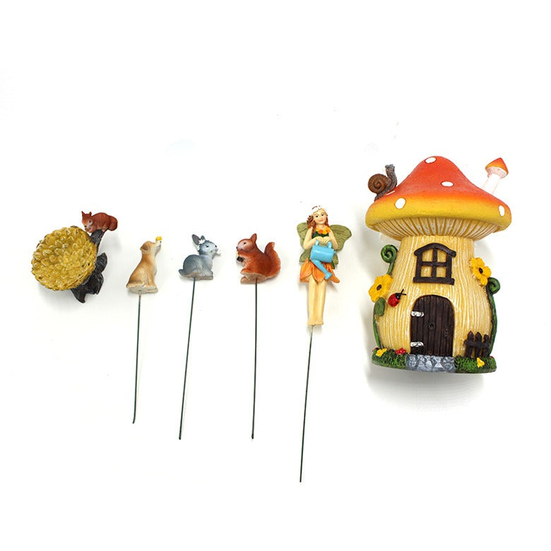 Juego de casitas de setas decorativas para jardín