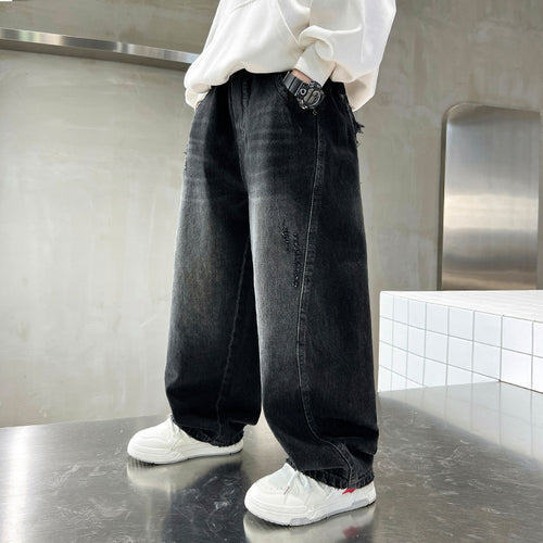Boys Casual Denim Jeans Loose Straight Leg Long Pants