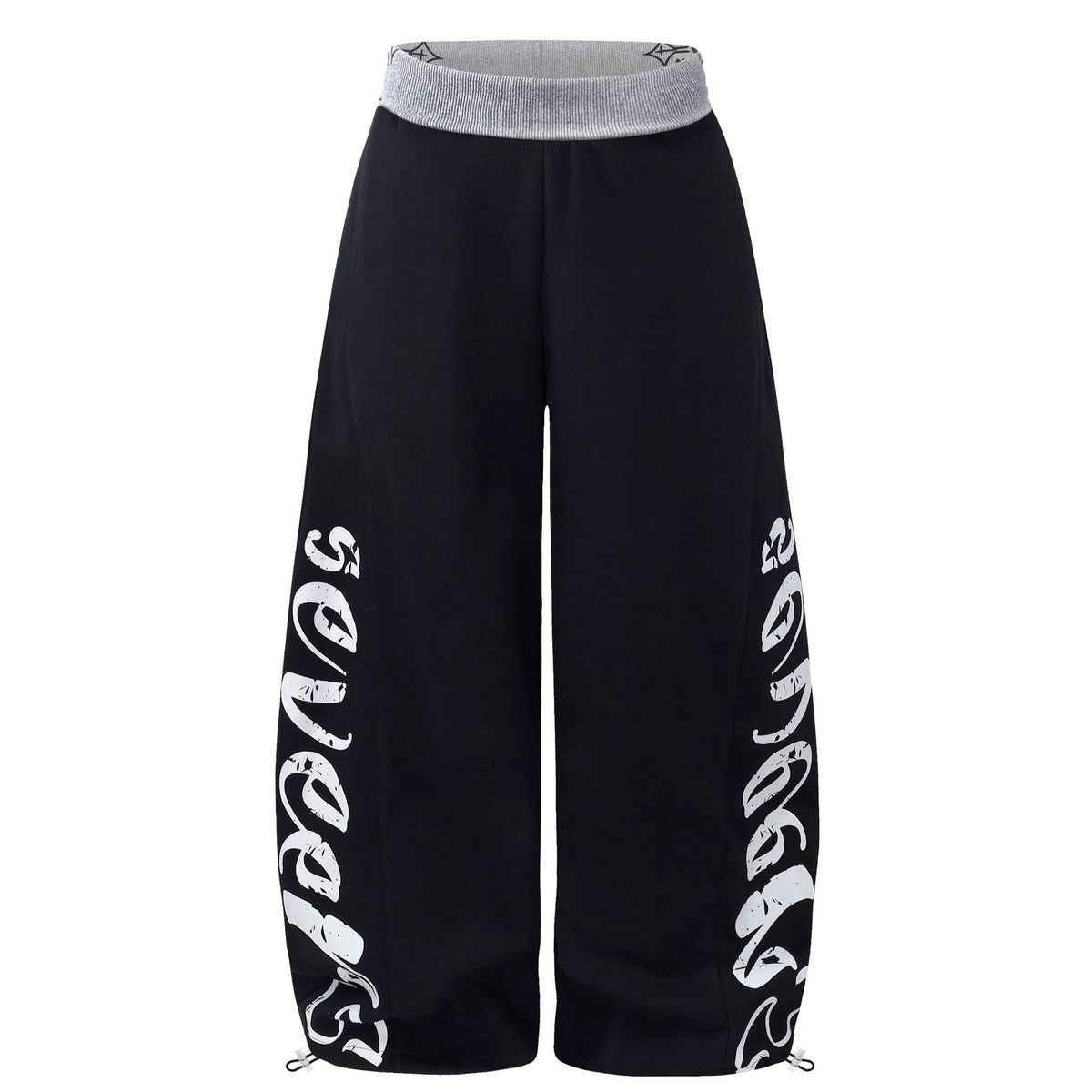 Pantalón deportivo ancho con letras laterales y cintura a contraste