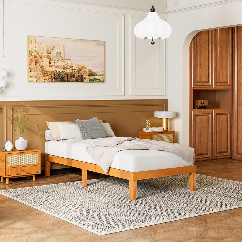 Base de cama de madera con láminas y sin cabecero — Twin