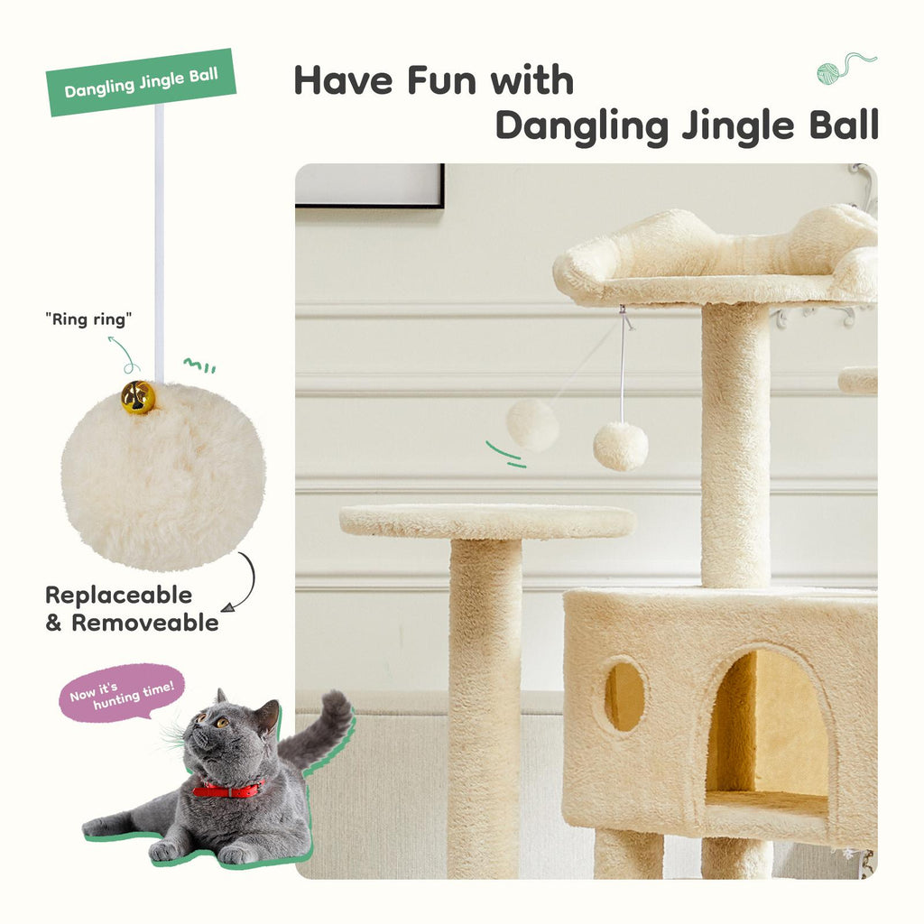 Árbol para gatos con casita, rascador y rampa — beige