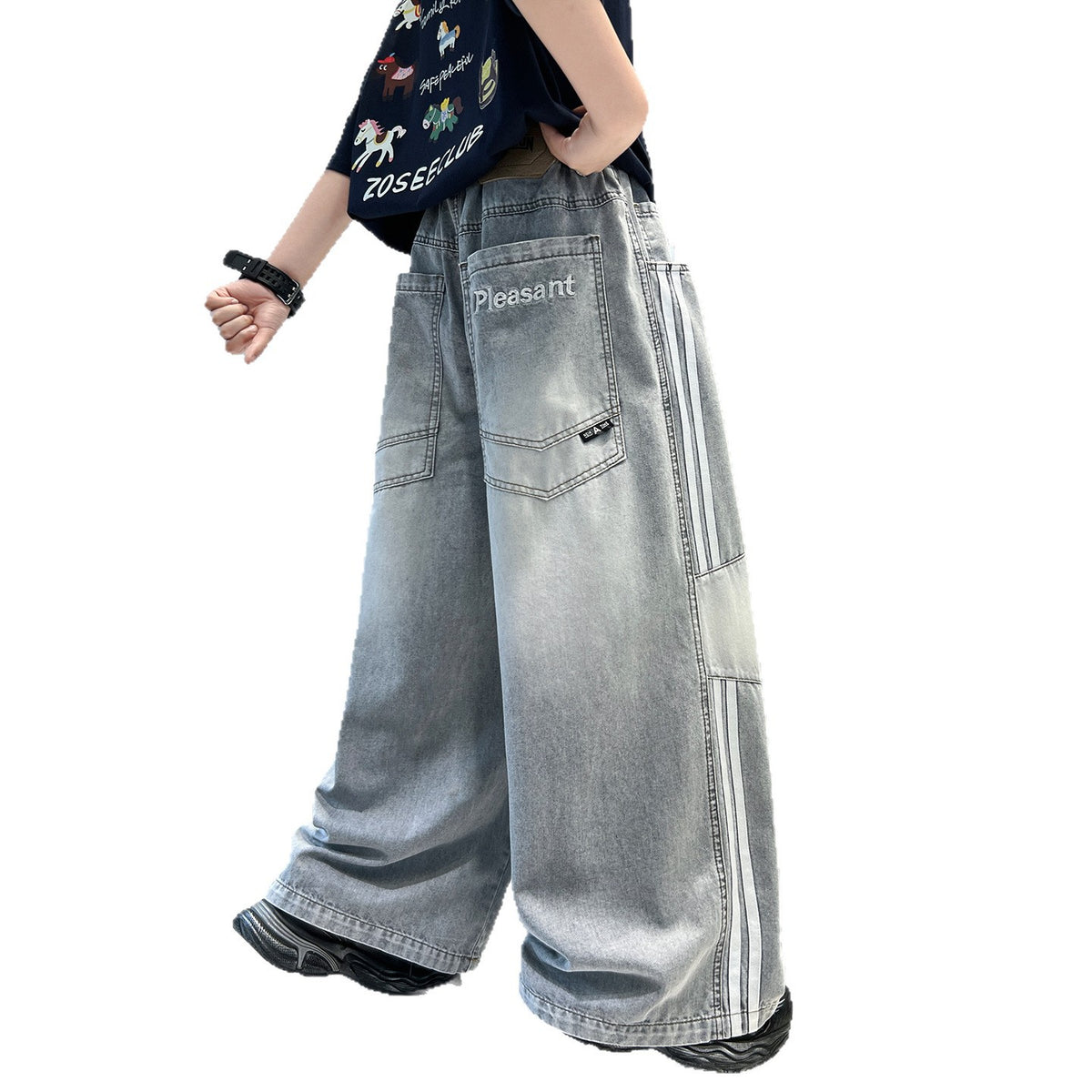 Casual Boys Denim Pants Loose Straight Leg Summer Thin Anti-Mosquito Pants