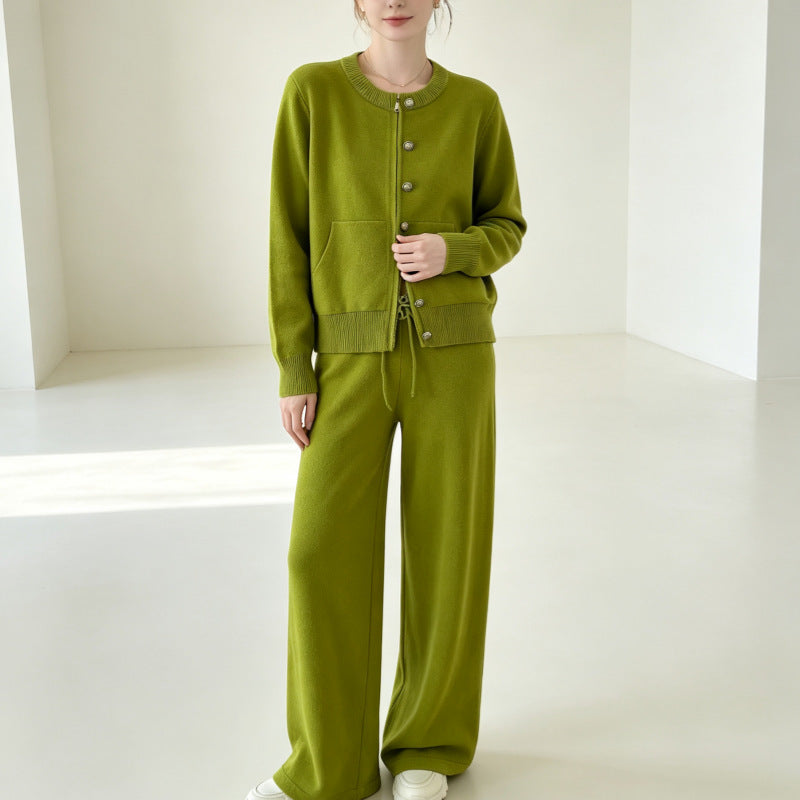 Conjunto de punto de 2 piezas: cárdigan y pantalón ancho