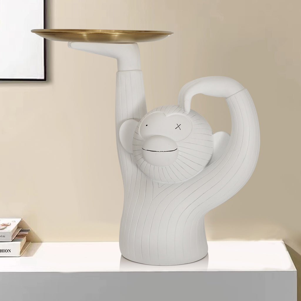 Figura decorativa de mono con bandeja