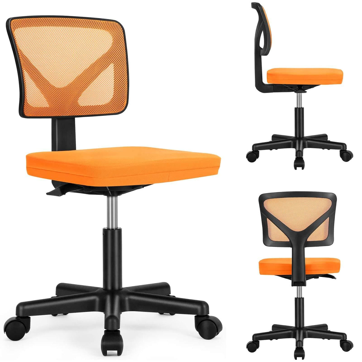 Silla de oficina de malla sin brazos — naranja
