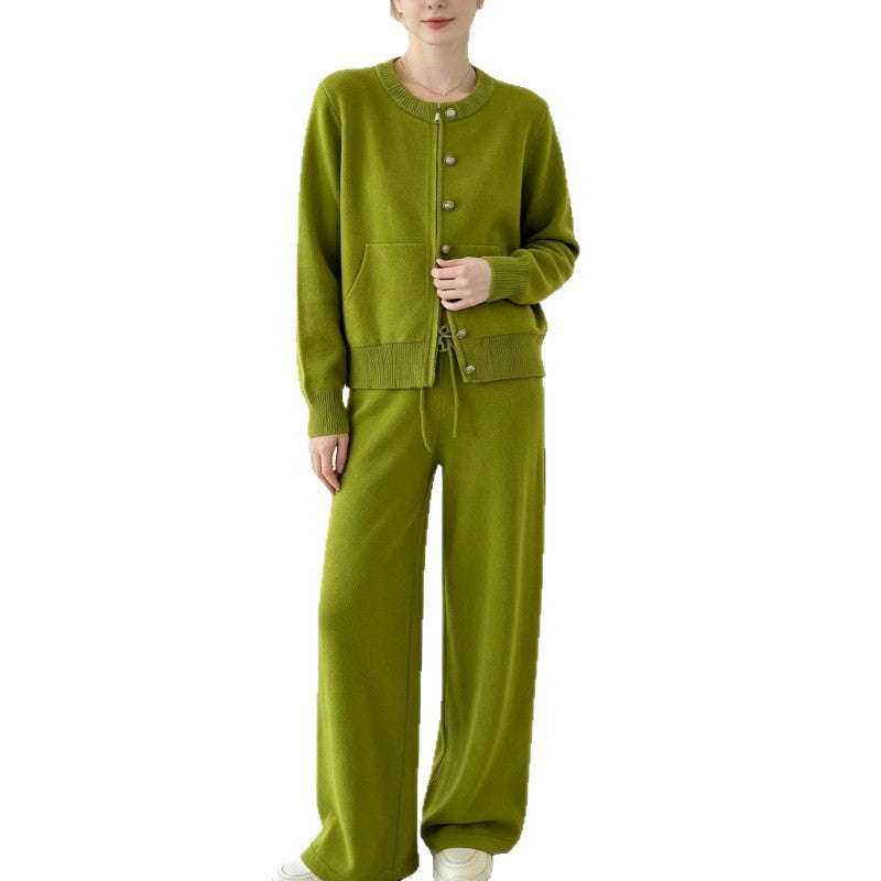 Conjunto de punto de 2 piezas: cárdigan y pantalón ancho