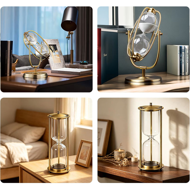 Reloj de arena decorativo con soporte de metal