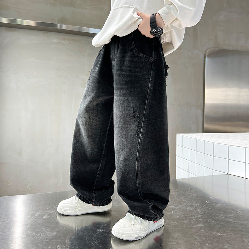 Boys Casual Denim Jeans Loose Straight Leg Long Pants