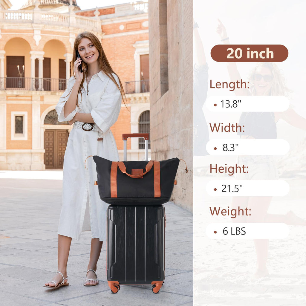 Conjunto de viaje: maleta de 20 pulgadas, bolso y neceser — negro