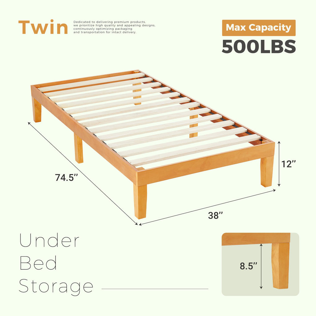 Base de cama de madera con láminas y sin cabecero — Twin
