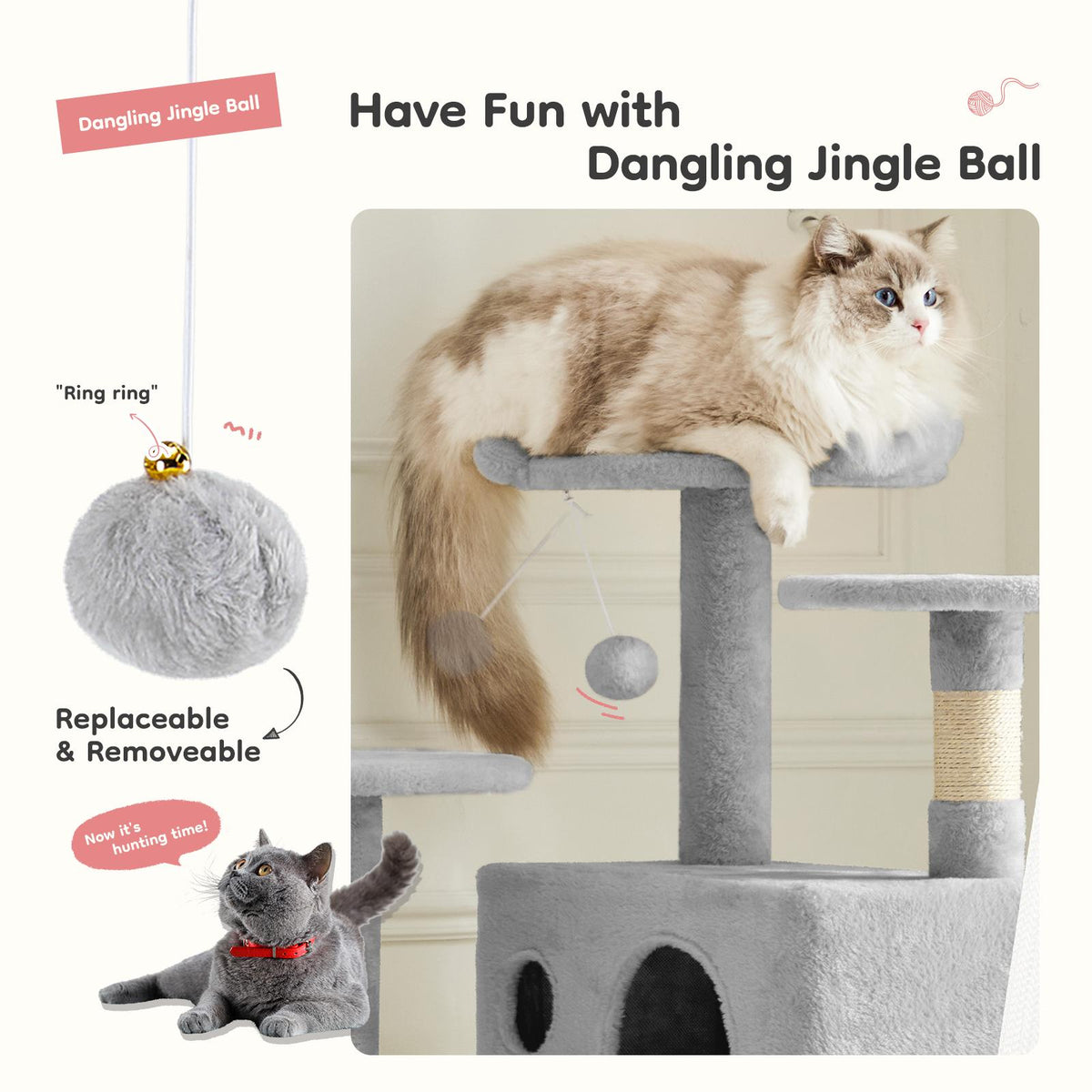 Árbol para gatos con casita, rascador y rampa — gris