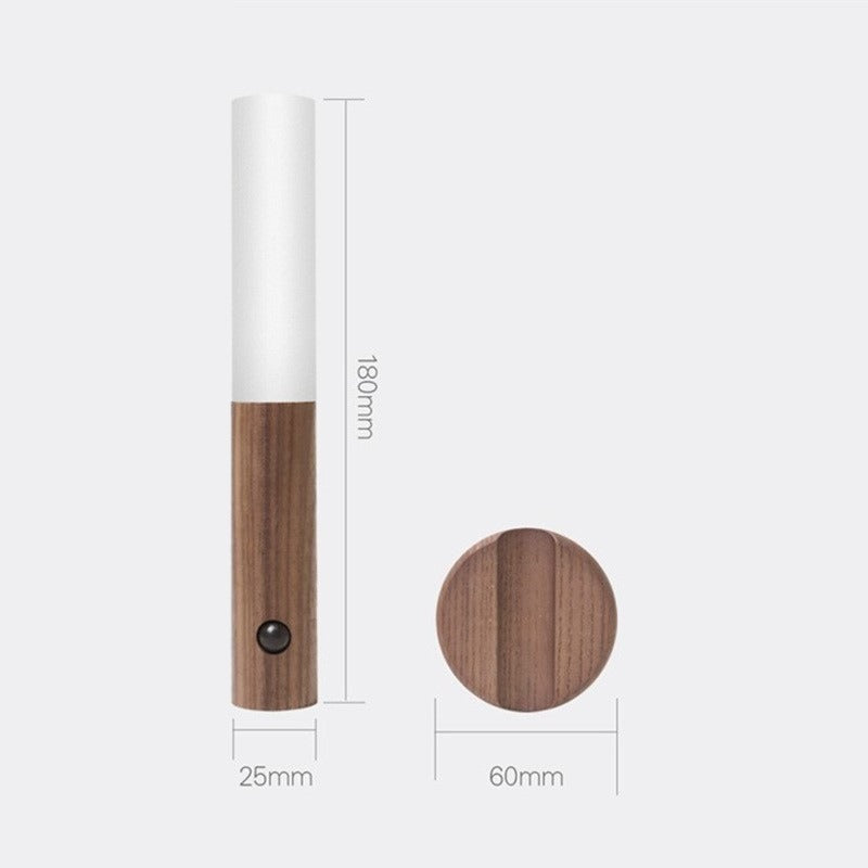 Luz LED recargable de madera con sensor