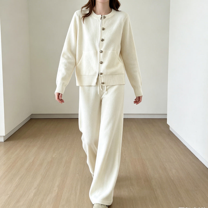 Conjunto de punto de 2 piezas: cárdigan y pantalón ancho