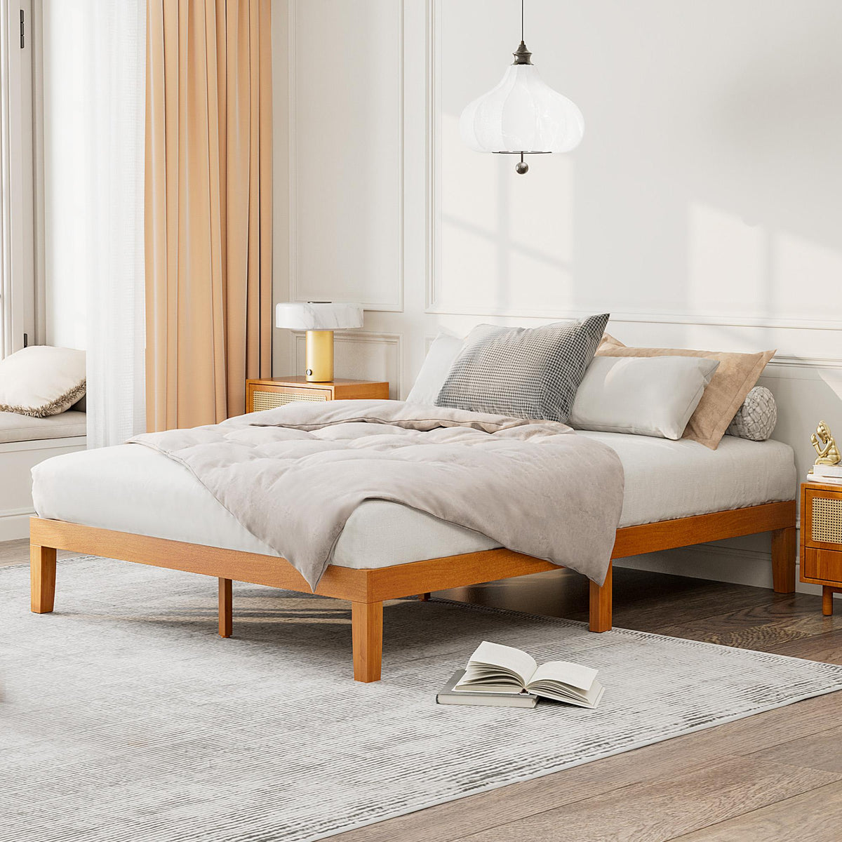 Base de cama de madera con láminas y sin cabecero — Full
