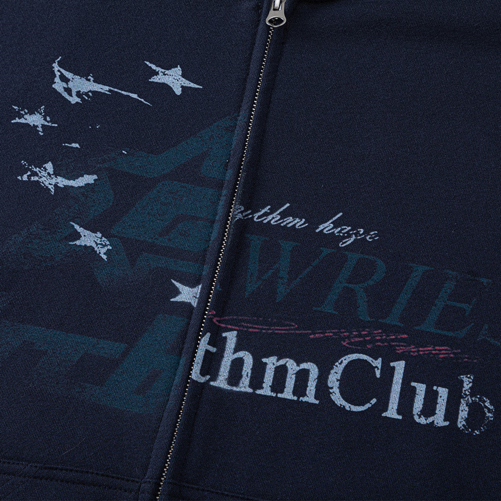 Sudadera con capucha, cremallera y estampado de estrellas y letras