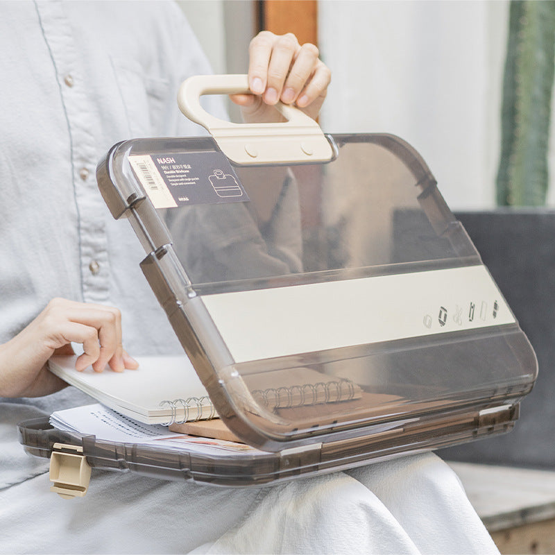 Caja portátil transparente para papelería