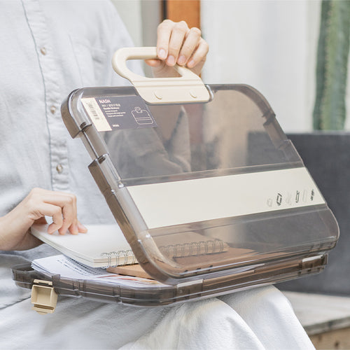 Caja portátil transparente para papelería