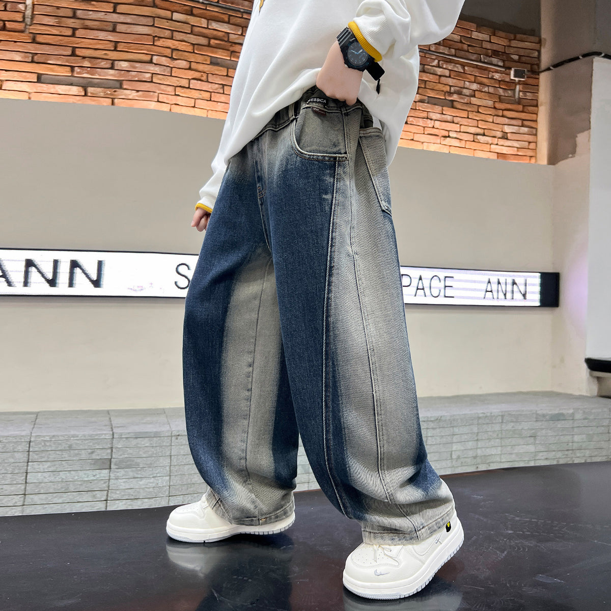 Retro Gradient Denim Long Pants for Boys