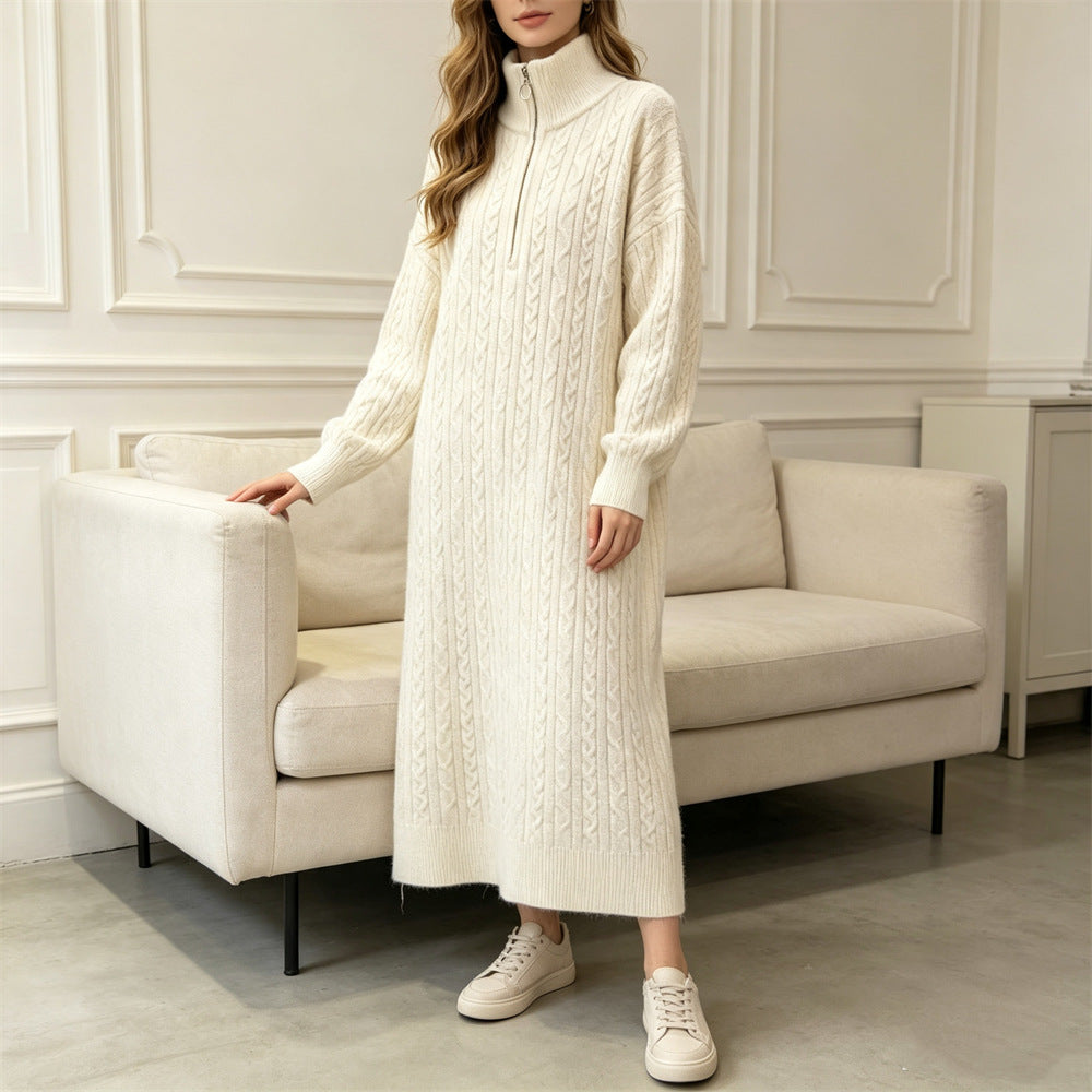 Vestido de punto trenzado con media cremallera