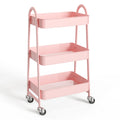 Carrito organizador metálico de tres niveles con ruedas — rosa