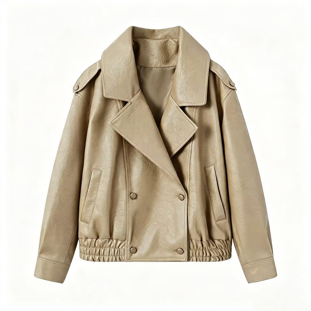 Chaqueta de cuero sintético texturizado con doble botonadura