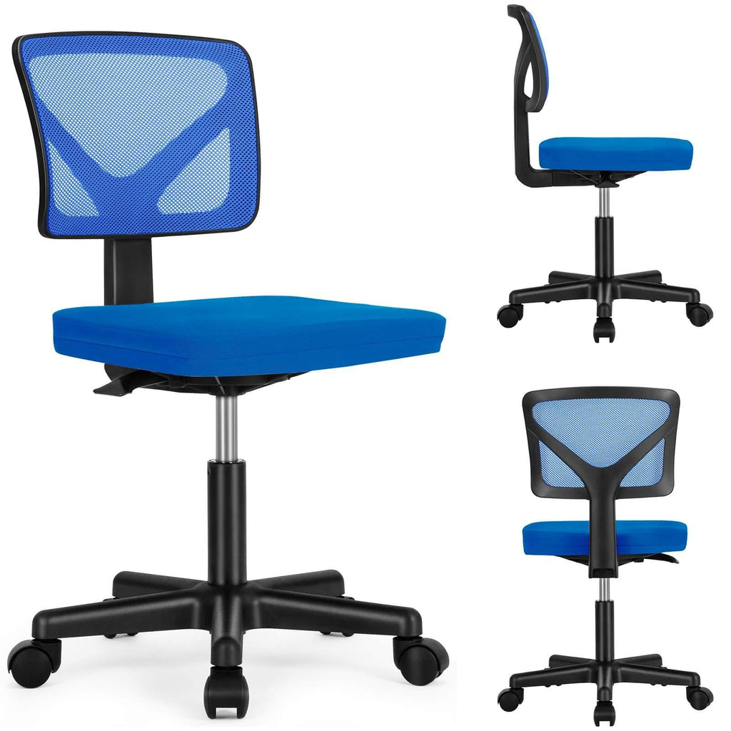 Silla de oficina de malla sin brazos — azul