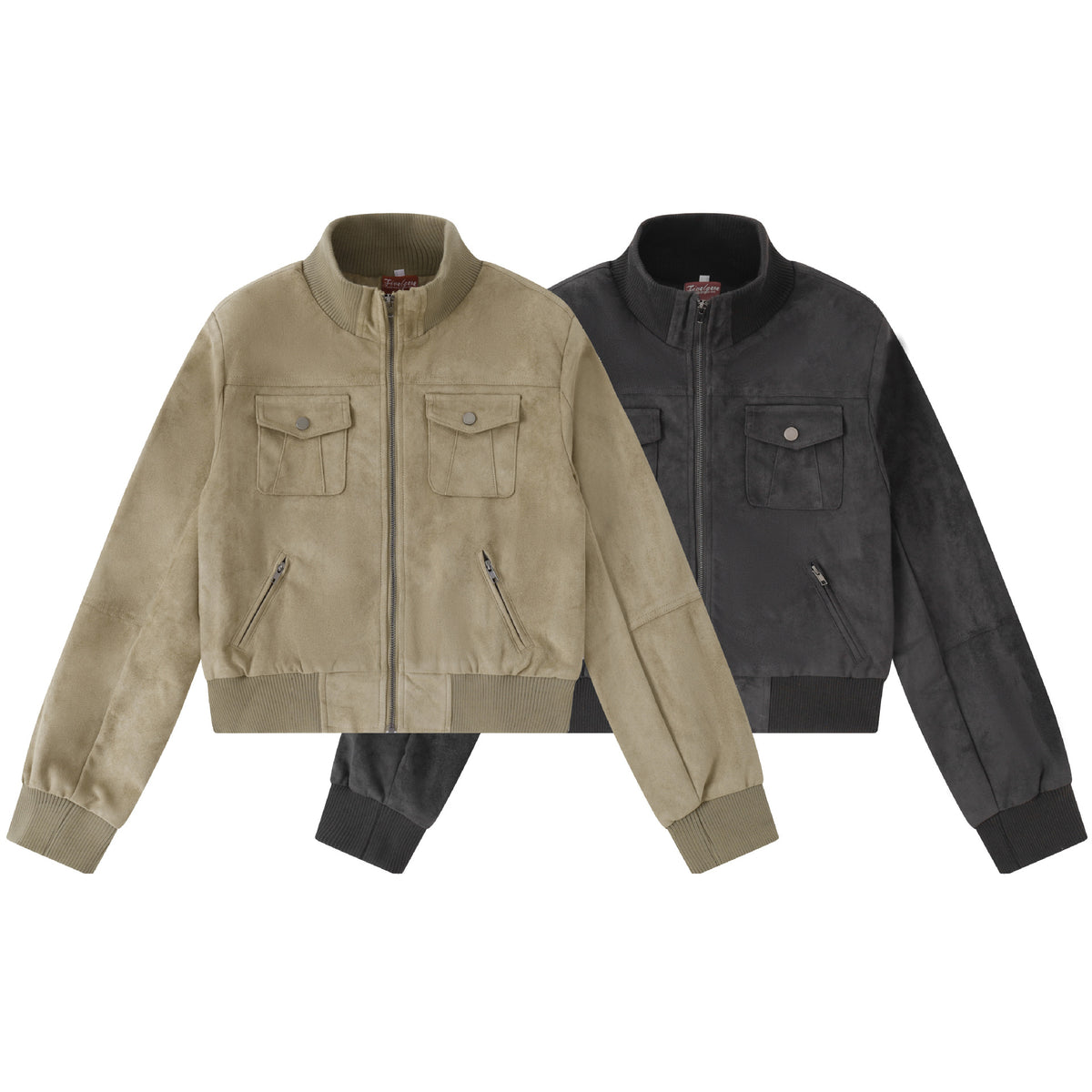 Chaqueta corta de ante sintético con varios bolsillos