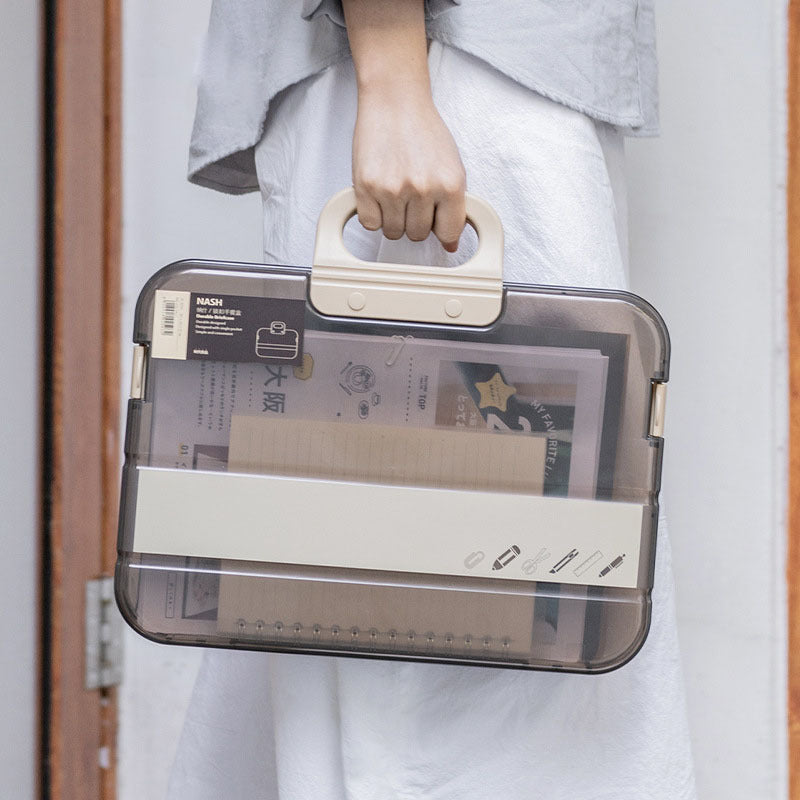 Caja portátil transparente para papelería