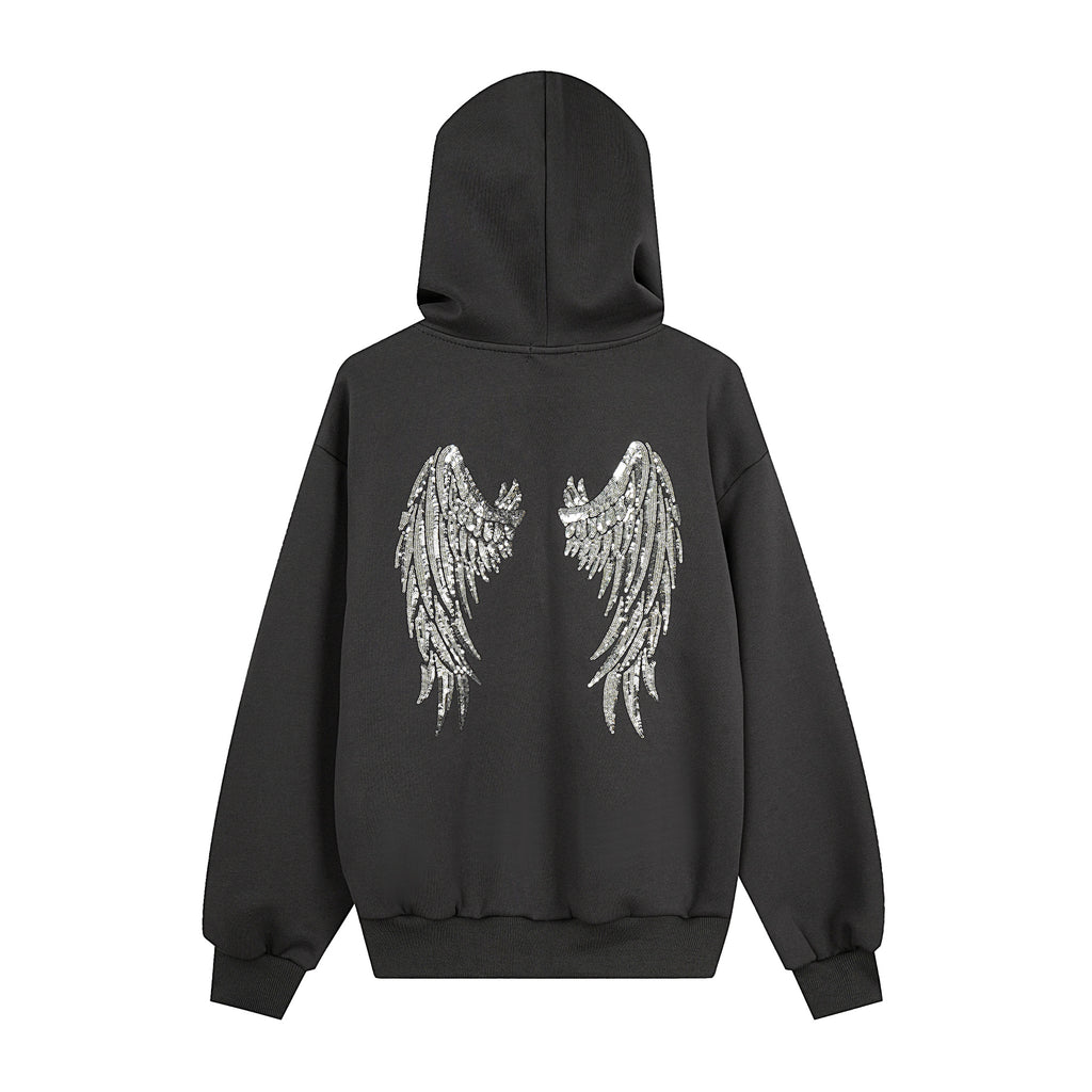 Chaqueta holgada con capucha y alas de lentejuelas