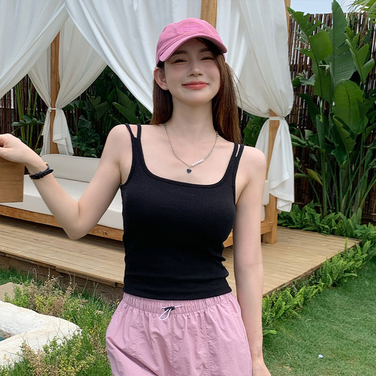 Strap back beauty for women wearing outerwear