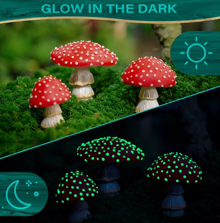 Adorno de setas luminosas de resina para jardín