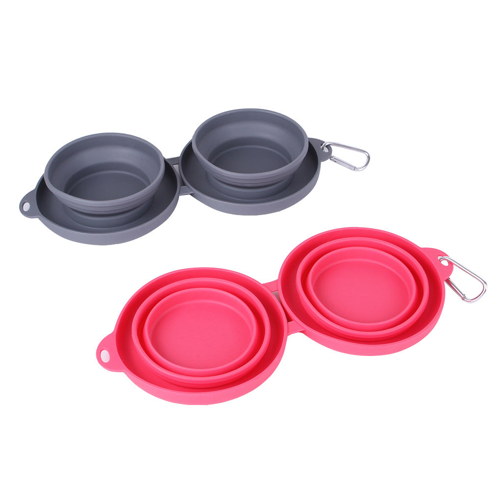 Comedero doble plegable de viaje para mascotas — gris o rosa