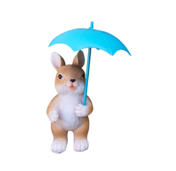 Figura de conejo con paraguas para jardín