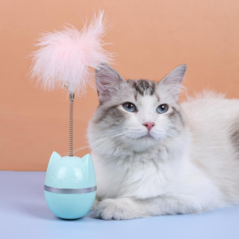 Juguete para gatos tipo tentetieso con pluma y resorte