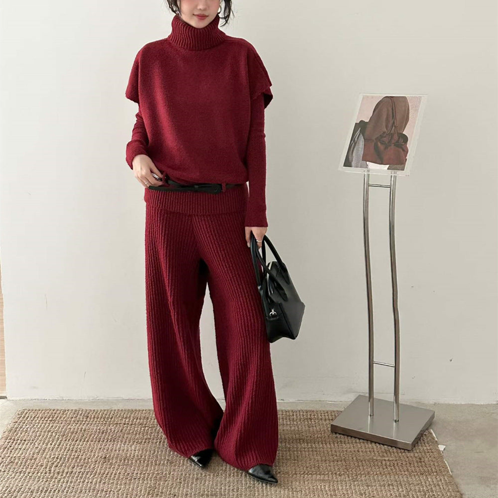 Conjunto de punto de 3 piezas con chaleco y pantalón ancho