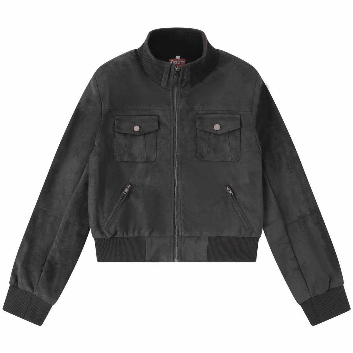 Chaqueta corta de ante sintético con varios bolsillos