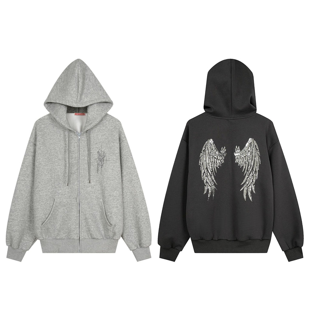 Chaqueta holgada con capucha y alas de lentejuelas