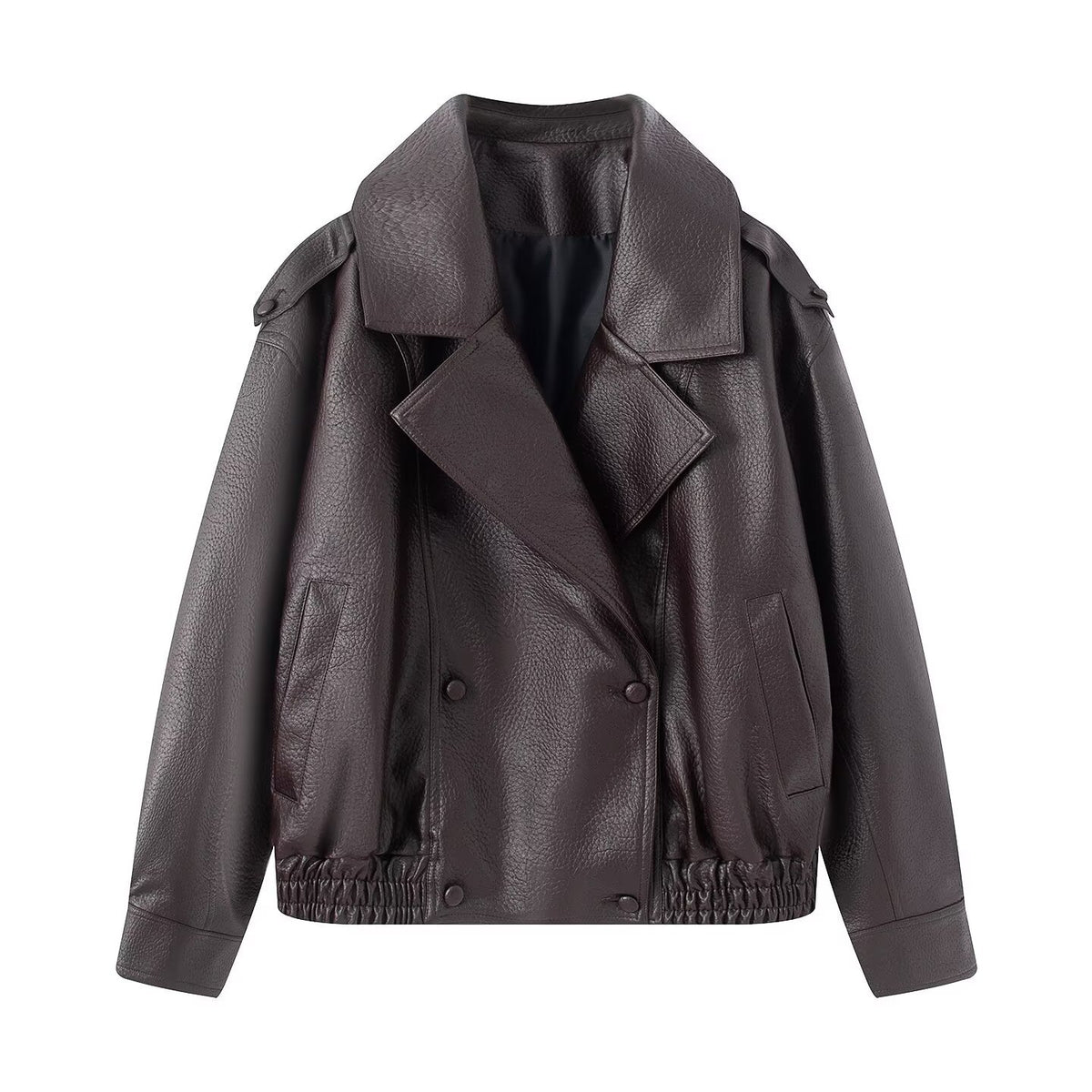 Chaqueta de cuero sintético texturizado con doble botonadura
