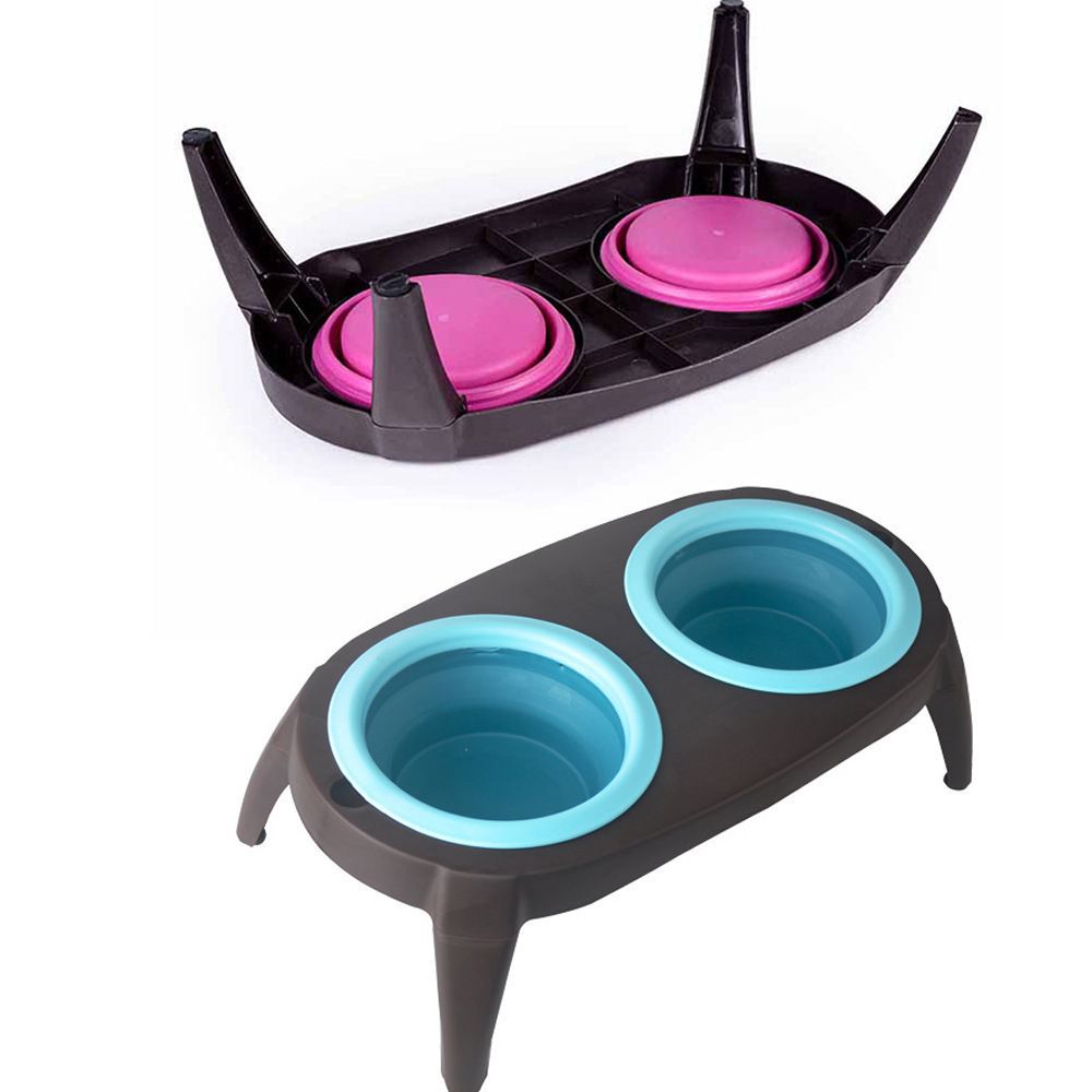 Comedero doble plegable de silicona para mascotas