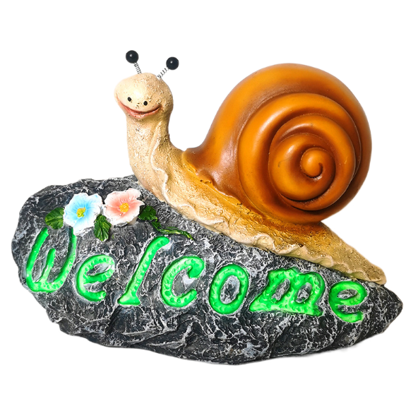 Adorno de caracol con bienvenida para jardín