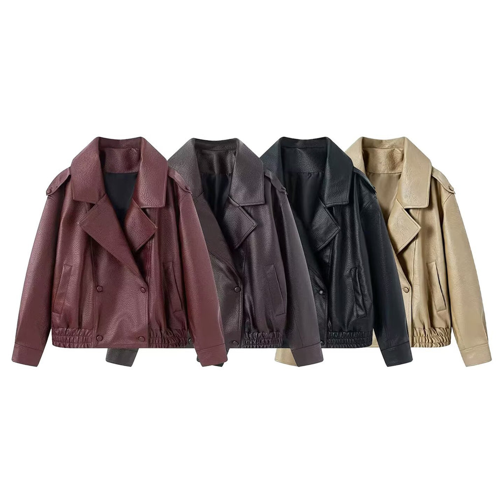 Chaqueta de cuero sintético texturizado con doble botonadura