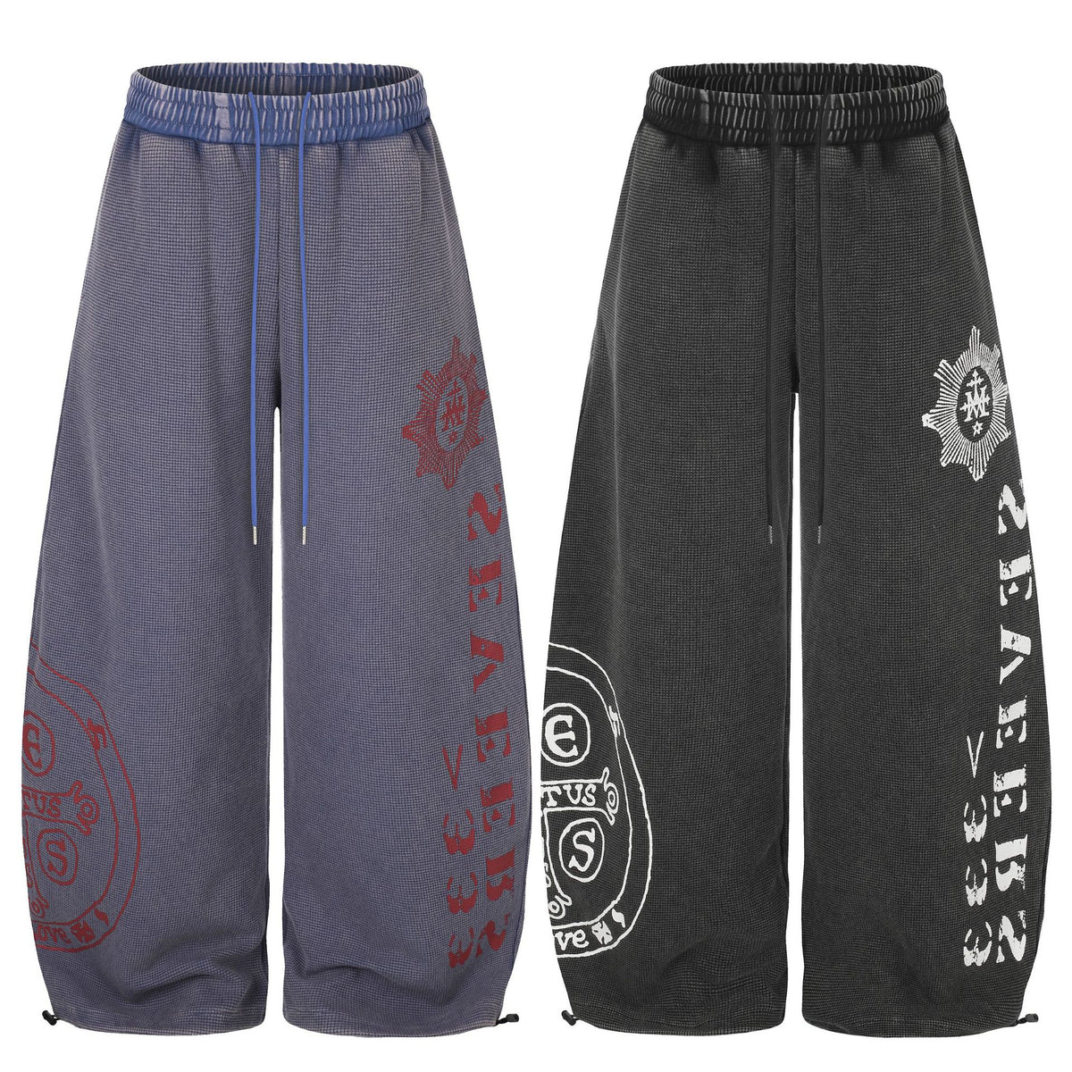 Pantalón ancho tipo waffle con cintura elástica y cordón