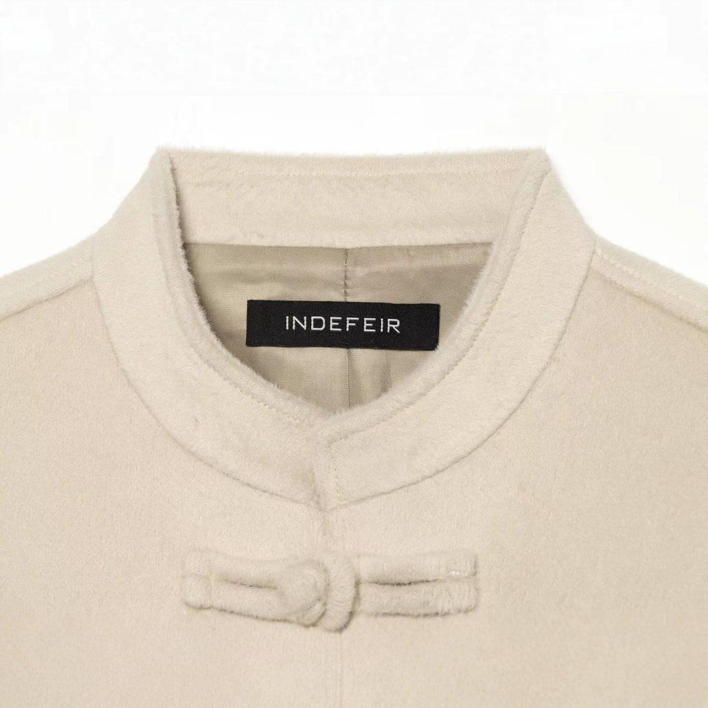 Casual and minimalist knot and loop woolen coat for women
