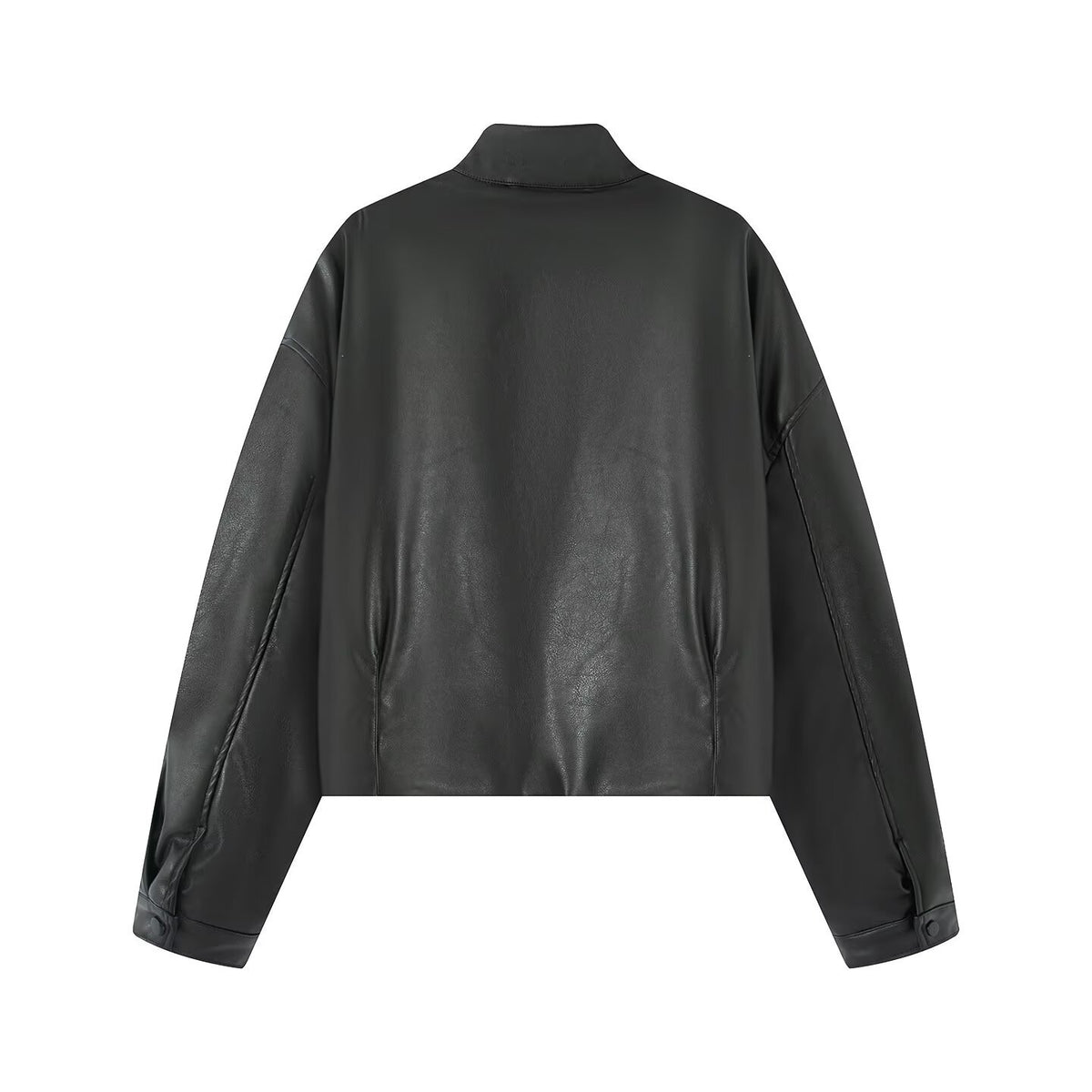 Chaqueta de PU de cuello alto con botones y cremallera