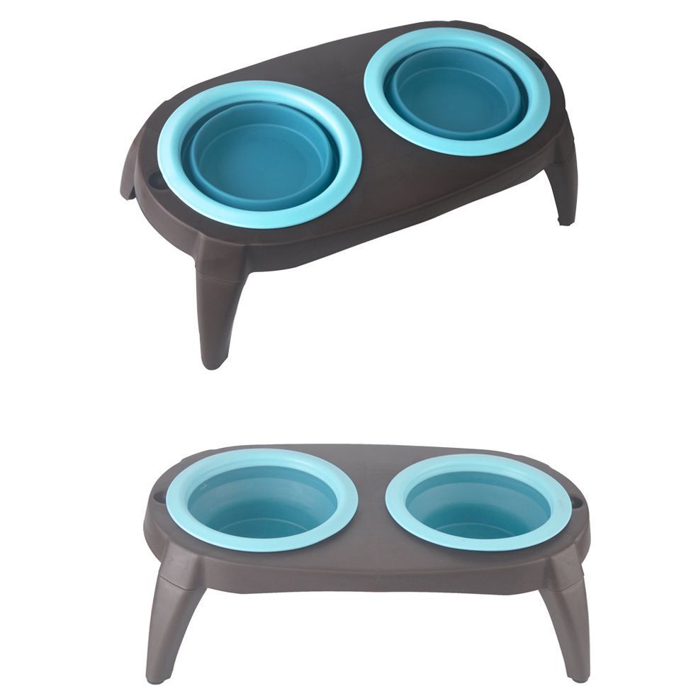 Comedero doble plegable de silicona para mascotas