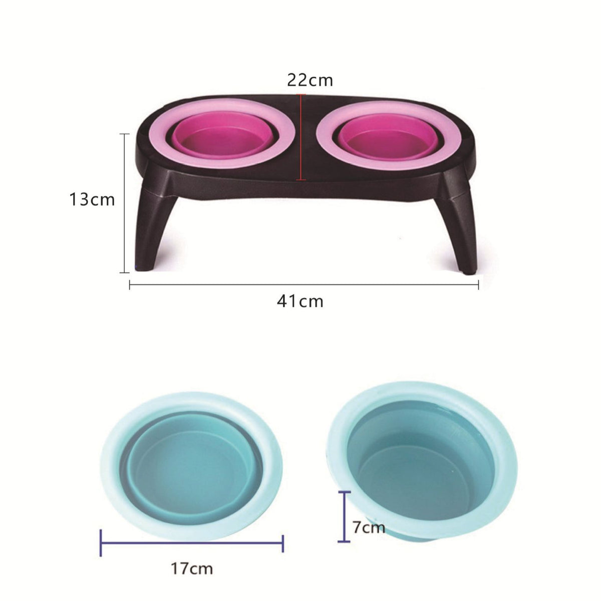 Comedero doble plegable de silicona para mascotas