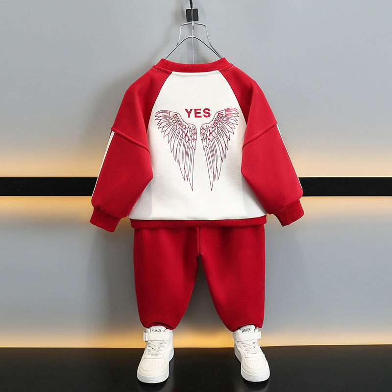 Boys' Casual Fleece-Lined Hoodie Two-Piece Set | Kids Winter Sports Outfit