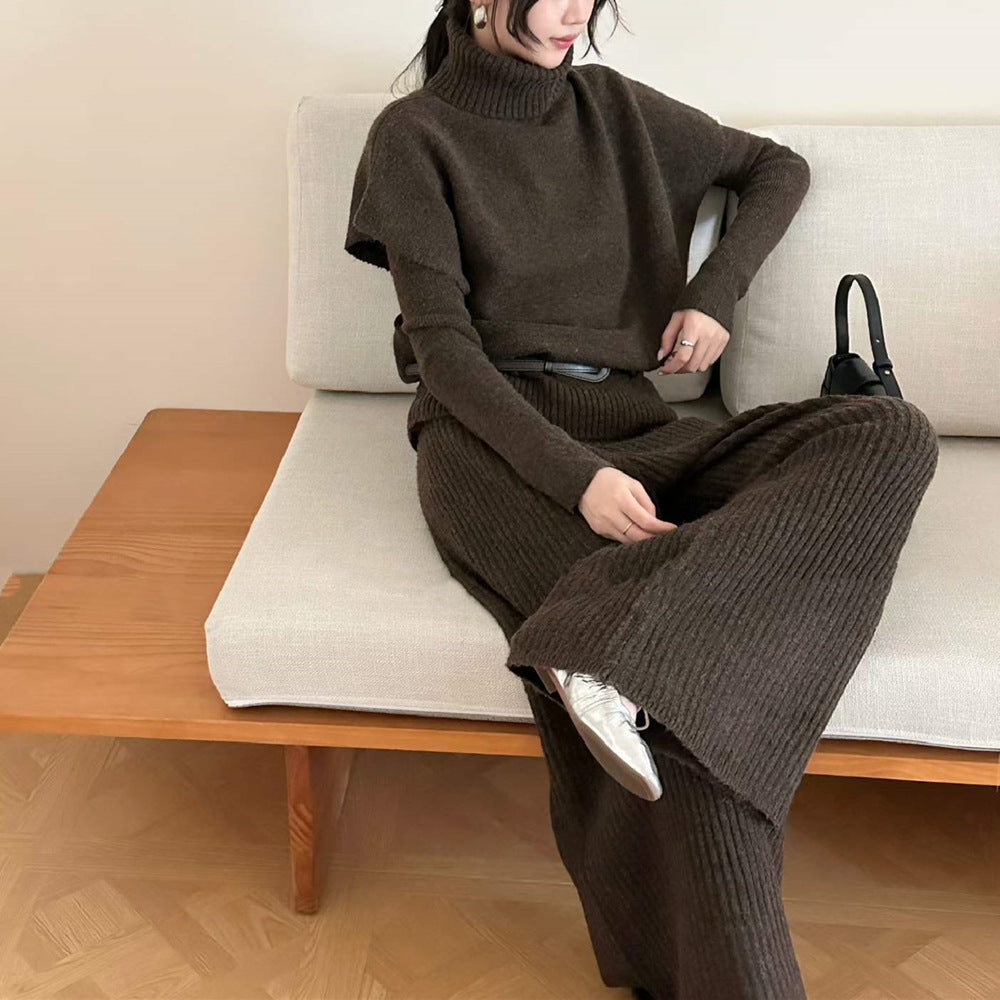 Conjunto de punto de 3 piezas con chaleco y pantalón ancho