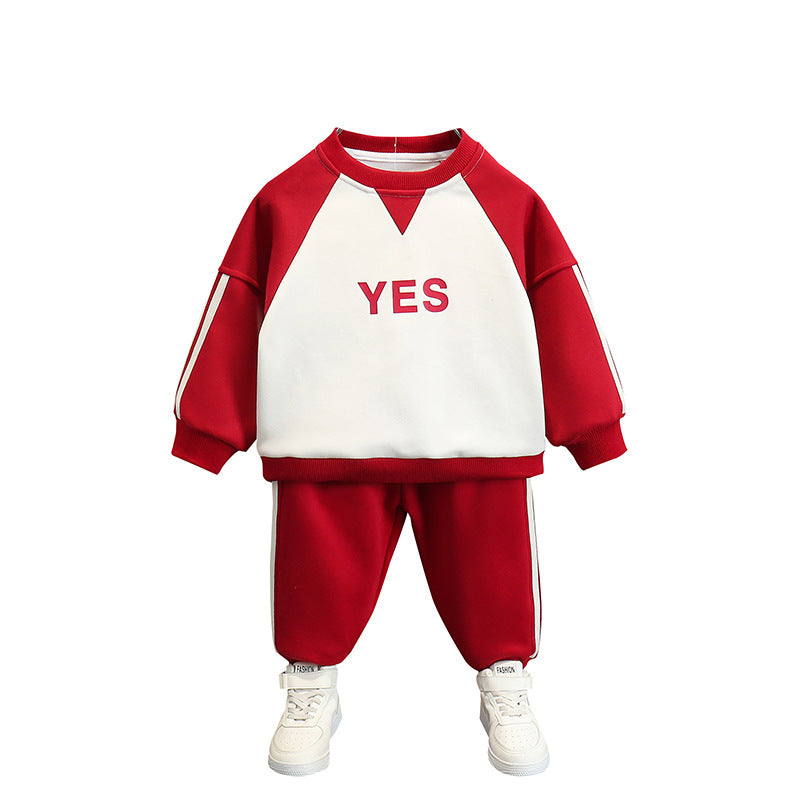 Boys' Casual Fleece-Lined Hoodie Two-Piece Set | Kids Winter Sports Outfit